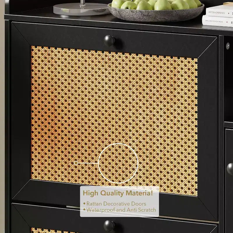 Rattan Shoe Storage Cabinet with 3 Flip Drawers, 4-Tier Shoe Organizer for Entryway, Hallway