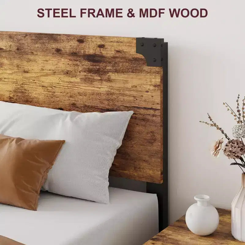 Queen Bed Frame with Storage, 4 Drawers and Heavy Duty Strong Metal Support Bed Frame with Wooden Headboard and Footboard