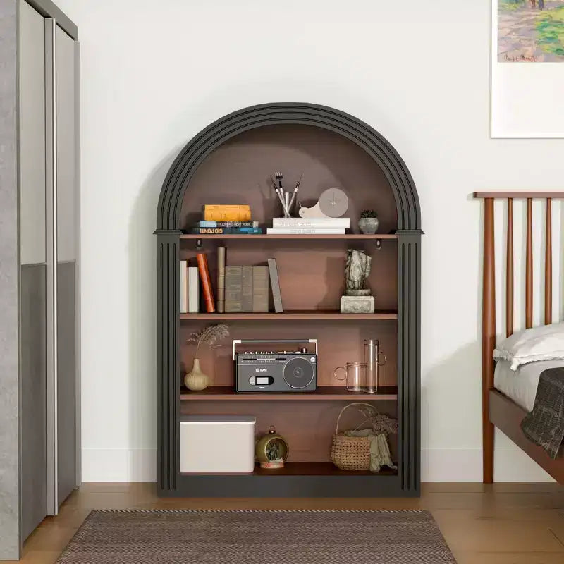 GDFStudio Conrad Modern 45.9 Wood Open Floor Arched Bookcase with 4 Shelves