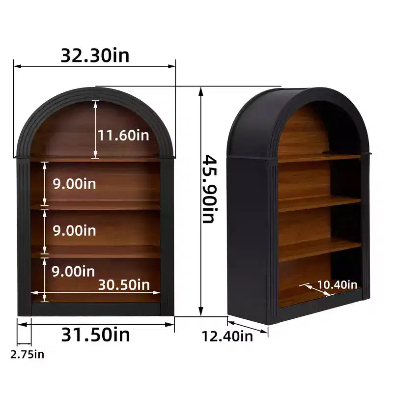 GDFStudio Conrad Modern 45.9 Wood Open Floor Arched Bookcase with 4 Shelves
