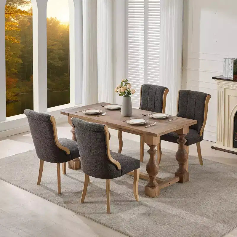 CLIHOME Set of 2 Mid-Century Style Dining Chairs with Curved Wood Trim & Sculpted Legs, Upholstered Comfort Accent Seating