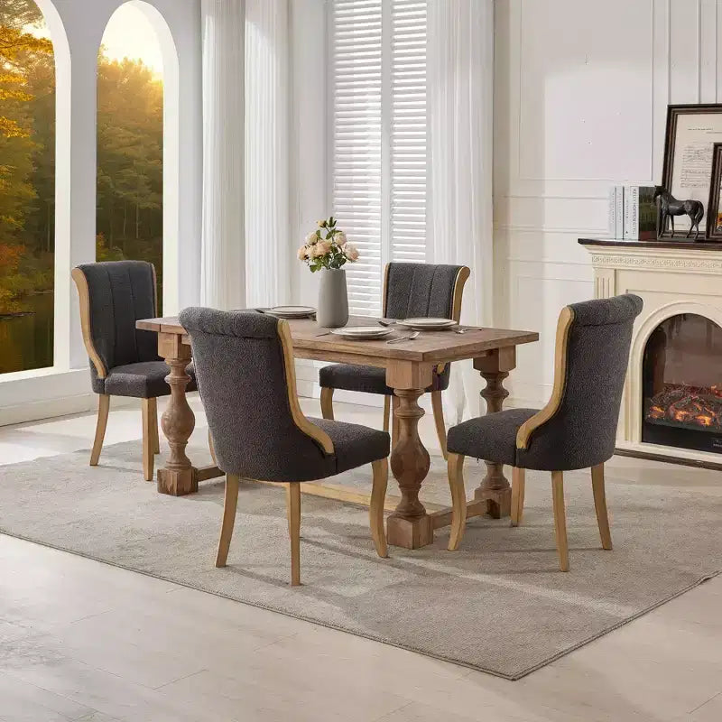 CLIHOME Set of 2 Mid-Century Style Dining Chairs with Curved Wood Trim & Sculpted Legs, Upholstered Comfort Accent Seating
