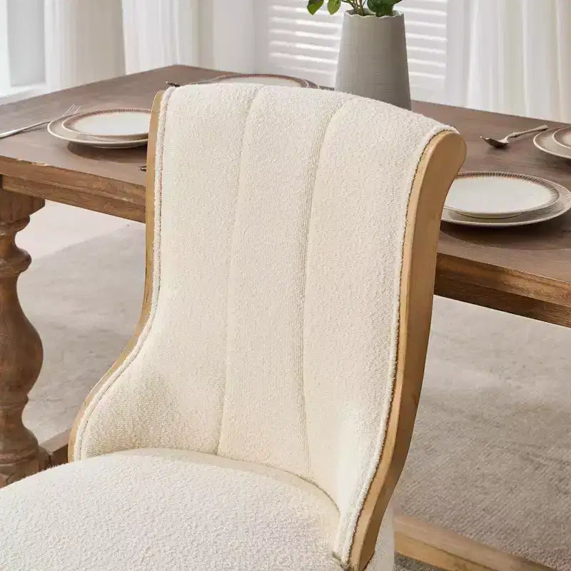 CLIHOME Set of 2 Mid-Century Style Dining Chairs with Curved Wood Trim & Sculpted Legs, Upholstered Comfort Accent Seating