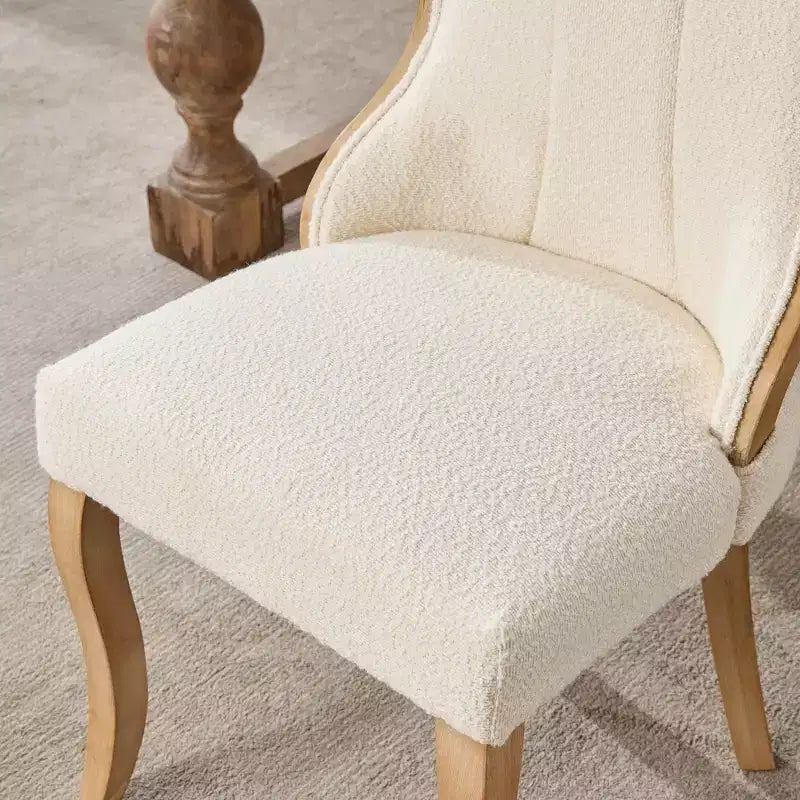 CLIHOME Set of 2 Mid-Century Style Dining Chairs with Curved Wood Trim & Sculpted Legs, Upholstered Comfort Accent Seating