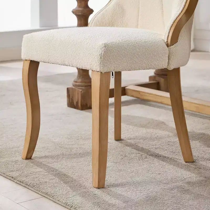 CLIHOME Set of 2 Mid-Century Style Dining Chairs with Curved Wood Trim & Sculpted Legs, Upholstered Comfort Accent Seating