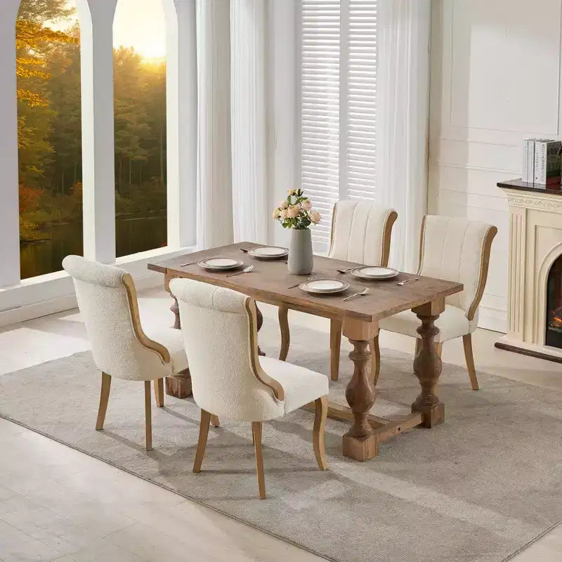 CLIHOME Set of 2 Mid-Century Style Dining Chairs with Curved Wood Trim & Sculpted Legs, Upholstered Comfort Accent Seating