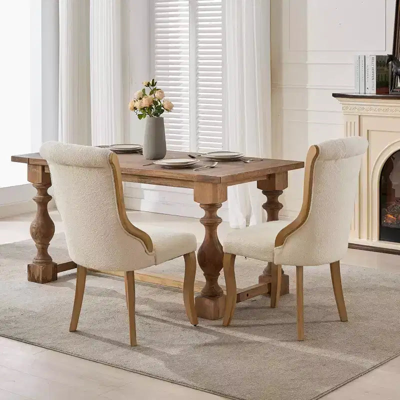 CLIHOME Set of 2 Mid-Century Style Dining Chairs with Curved Wood Trim & Sculpted Legs, Upholstered Comfort Accent Seating