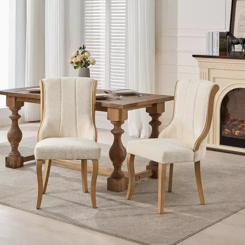 CLIHOME Set of 2 Mid-Century Style Dining Chairs with Curved Wood Trim & Sculpted Legs, Upholstered Comfort Accent Seating