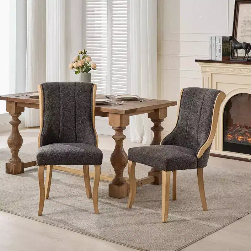 CLIHOME Set of 2 Mid-Century Style Dining Chairs with Curved Wood Trim & Sculpted Legs, Upholstered Comfort Accent Seating