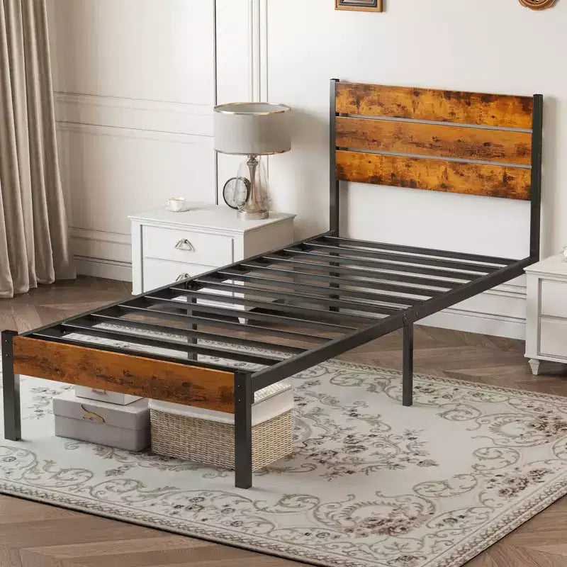 Alvantor Metal Platform Bed Frame with Headboard and Footboard 800LBS Support Wooden Slats No Box Spring Needed Storage Twin