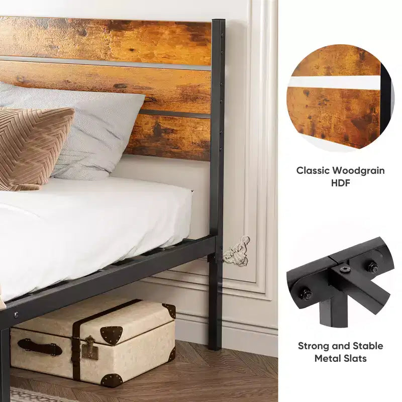 Alvantor Metal Platform Bed Frame with Headboard and Footboard 800LBS Support Wooden Slats No Box Spring Needed Storage Twin