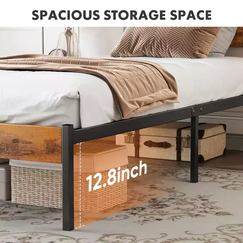 Alvantor Metal Platform Bed Frame with Headboard and Footboard 800LBS Support Wooden Slats No Box Spring Needed Storage Twin
