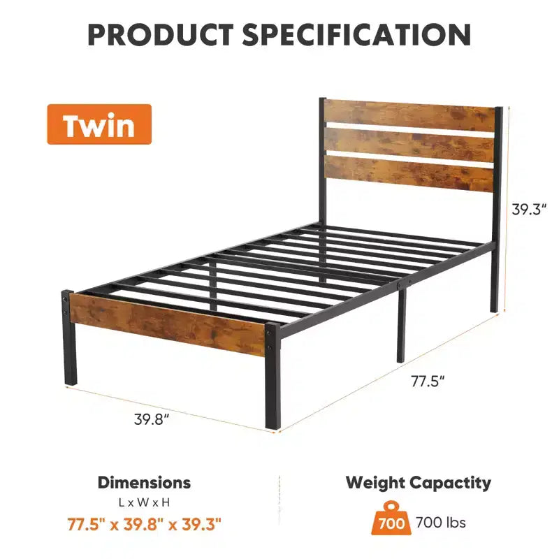 Alvantor Metal Platform Bed Frame with Headboard and Footboard 800LBS Support Wooden Slats No Box Spring Needed Storage Twin
