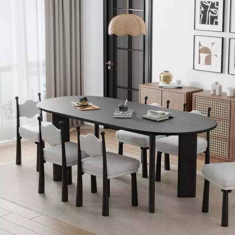 PexFix 67 x 33.5 Black Solid Wood Farmhouse Dining Table Oval Wood Top for Modern Dining Rooms & Family Gatherings