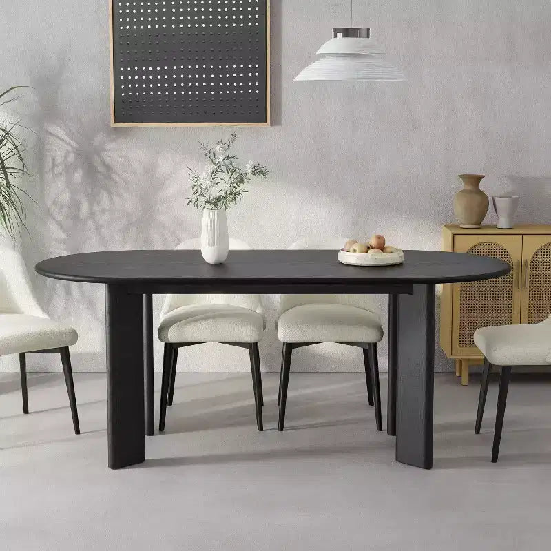 PexFix 67 x 33.5 Black Solid Wood Farmhouse Dining Table Oval Wood Top for Modern Dining Rooms & Family Gatherings