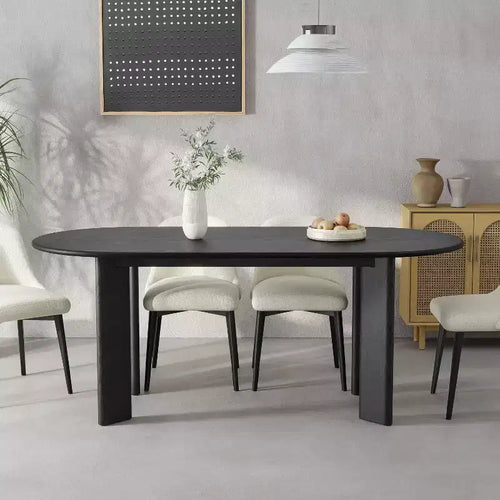 PexFix 67 x 33.5 Black Solid Wood Farmhouse Dining Table Oval Wood Top for Modern Dining Rooms & Family Gatherings
