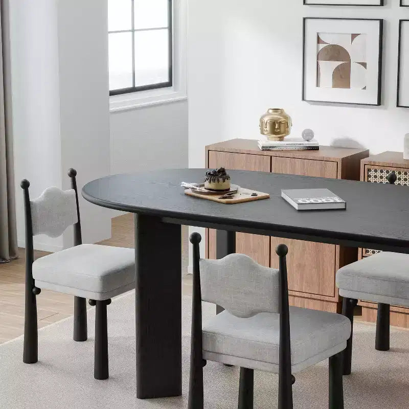 PexFix 67 x 33.5 Black Solid Wood Farmhouse Dining Table Oval Wood Top for Modern Dining Rooms & Family Gatherings