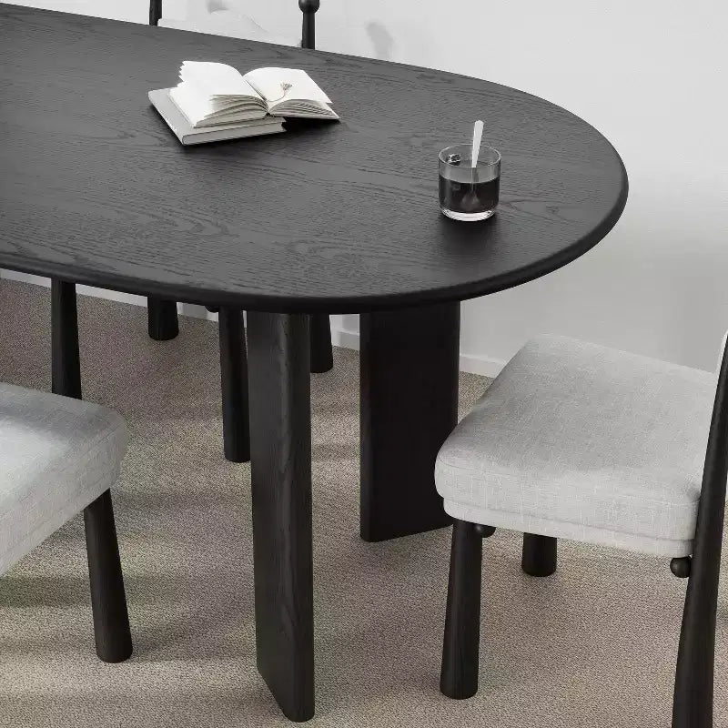 PexFix 67 x 33.5 Black Solid Wood Farmhouse Dining Table Oval Wood Top for Modern Dining Rooms & Family Gatherings