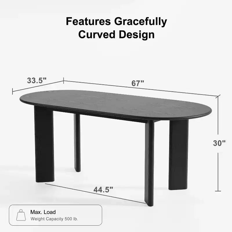 PexFix 67 x 33.5 Black Solid Wood Farmhouse Dining Table Oval Wood Top for Modern Dining Rooms & Family Gatherings
