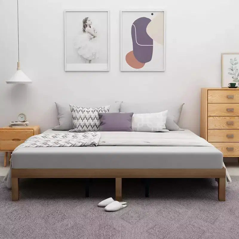 Acekool Solid Wood Platform Bed - Queen Size with Wood Slat Support & Underbed Storage
