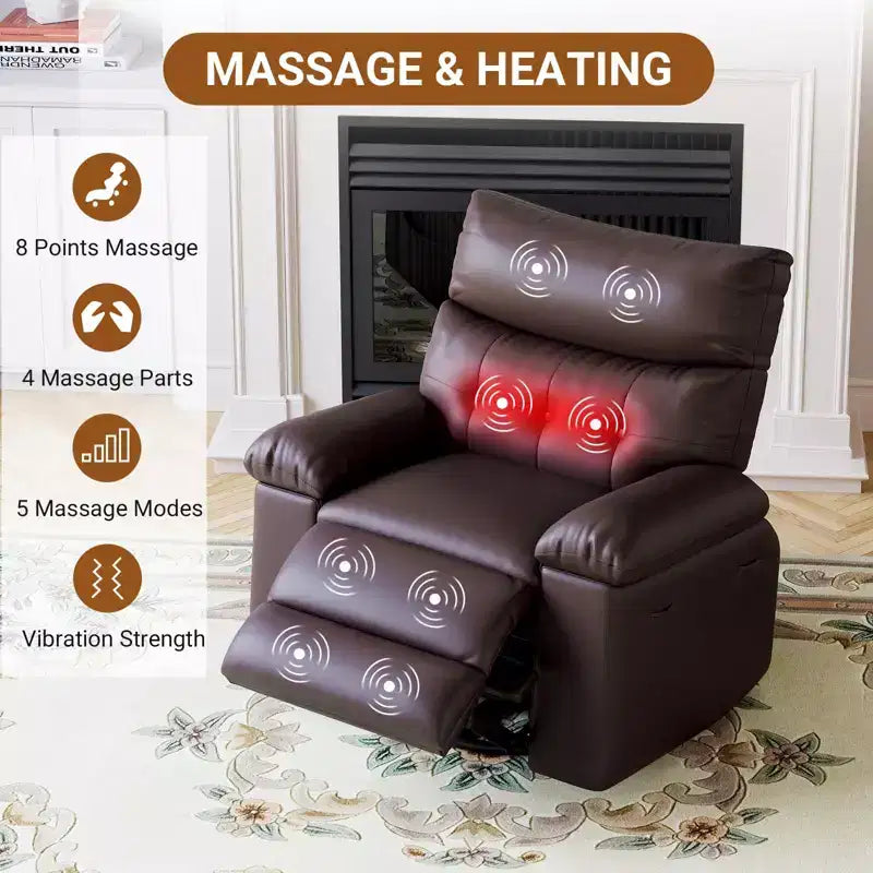 TROPOW Recliner Chair for Adults,PU Leather Electric Rocker Recliner,360 Degree Swivel Lounge Chair with Side Pocket,Modern Massage Recliner Chair