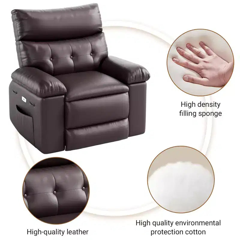 TROPOW Recliner Chair for Adults,PU Leather Electric Rocker Recliner,360 Degree Swivel Lounge Chair with Side Pocket,Modern Massage Recliner Chair