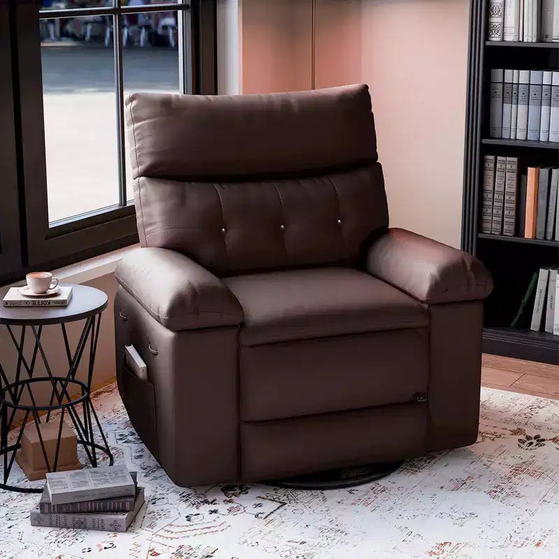 TROPOW Recliner Chair for Adults,PU Leather Electric Rocker Recliner,360 Degree Swivel Lounge Chair with Side Pocket,Modern Massage Recliner Chair