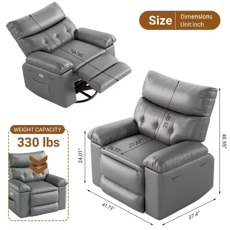 TROPOW Recliner Chair for Adults,PU Leather Electric Rocker Recliner,360 Degree Swivel Lounge Chair with Side Pocket,Modern Massage Recliner Chair
