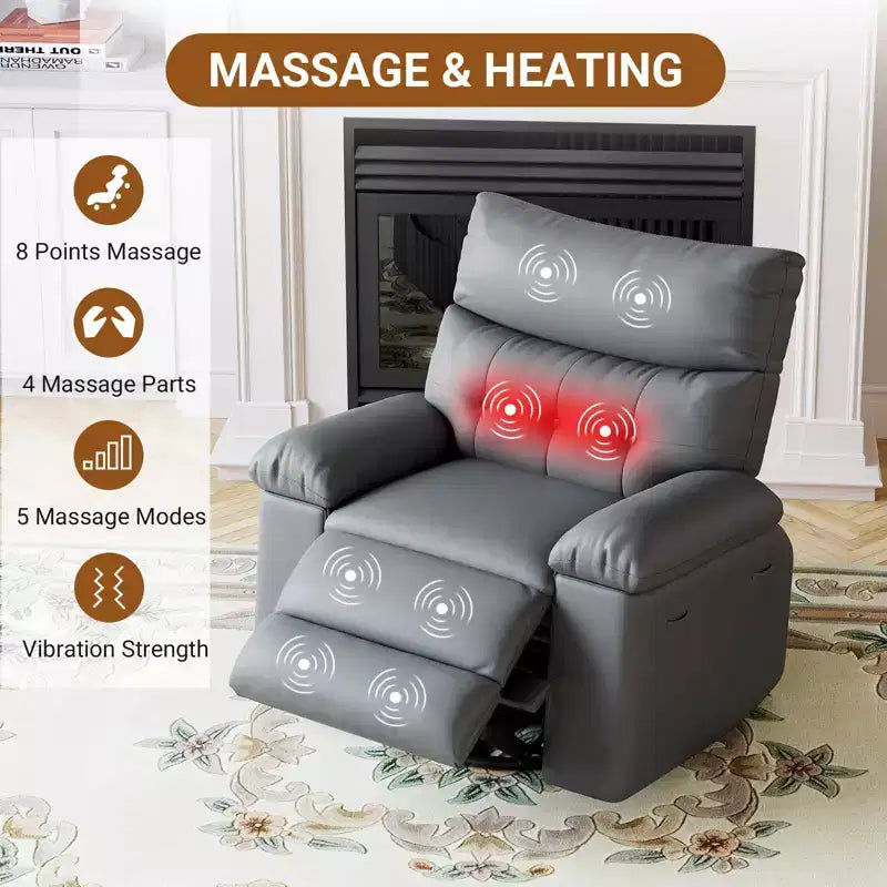 TROPOW Recliner Chair for Adults,PU Leather Electric Rocker Recliner,360 Degree Swivel Lounge Chair with Side Pocket,Modern Massage Recliner Chair