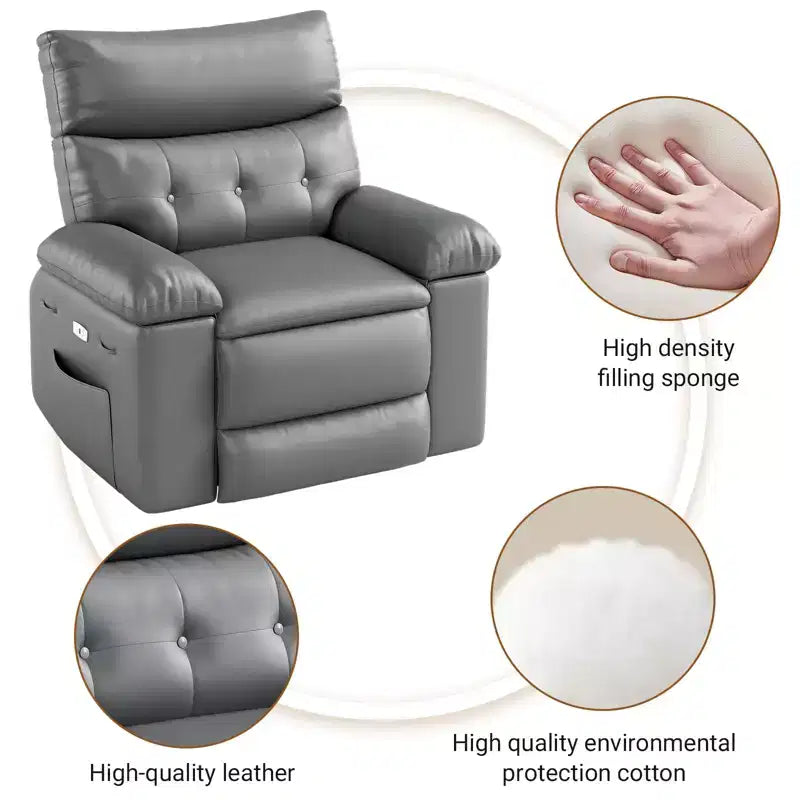 TROPOW Recliner Chair for Adults,PU Leather Electric Rocker Recliner,360 Degree Swivel Lounge Chair with Side Pocket,Modern Massage Recliner Chair