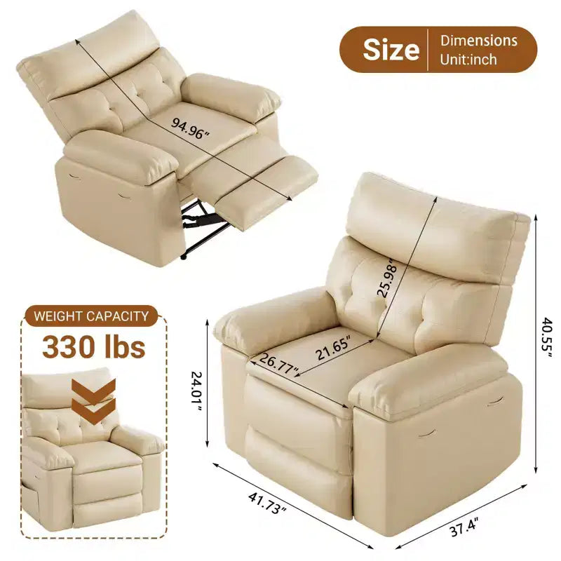 TROPOW Recliner Chair for Adults,PU Leather Electric Rocker Recliner,360 Degree Swivel Lounge Chair with Side Pocket,Modern Massage Recliner Chair