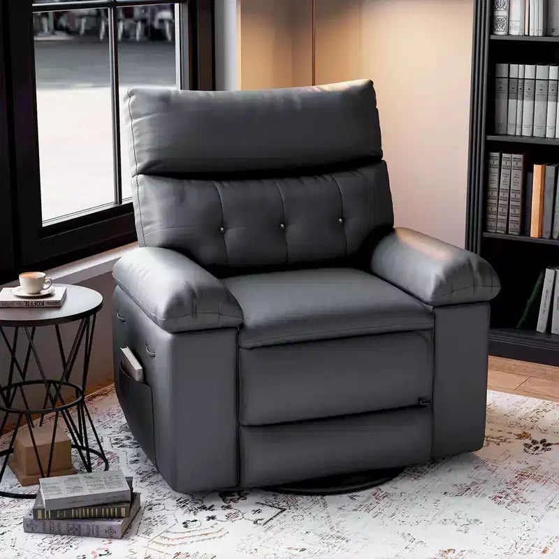 TROPOW Recliner Chair for Adults,PU Leather Electric Rocker Recliner,360 Degree Swivel Lounge Chair with Side Pocket,Modern Massage Recliner Chair
