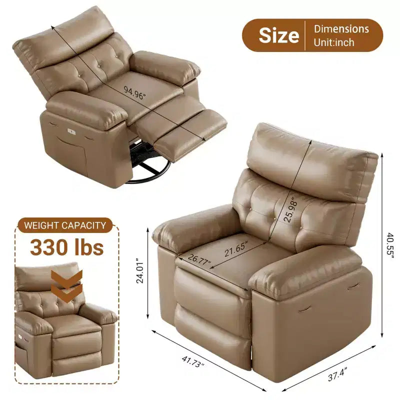 TROPOW Recliner Chair for Adults,PU Leather Electric Rocker Recliner,360 Degree Swivel Lounge Chair with Side Pocket,Modern Massage Recliner Chair