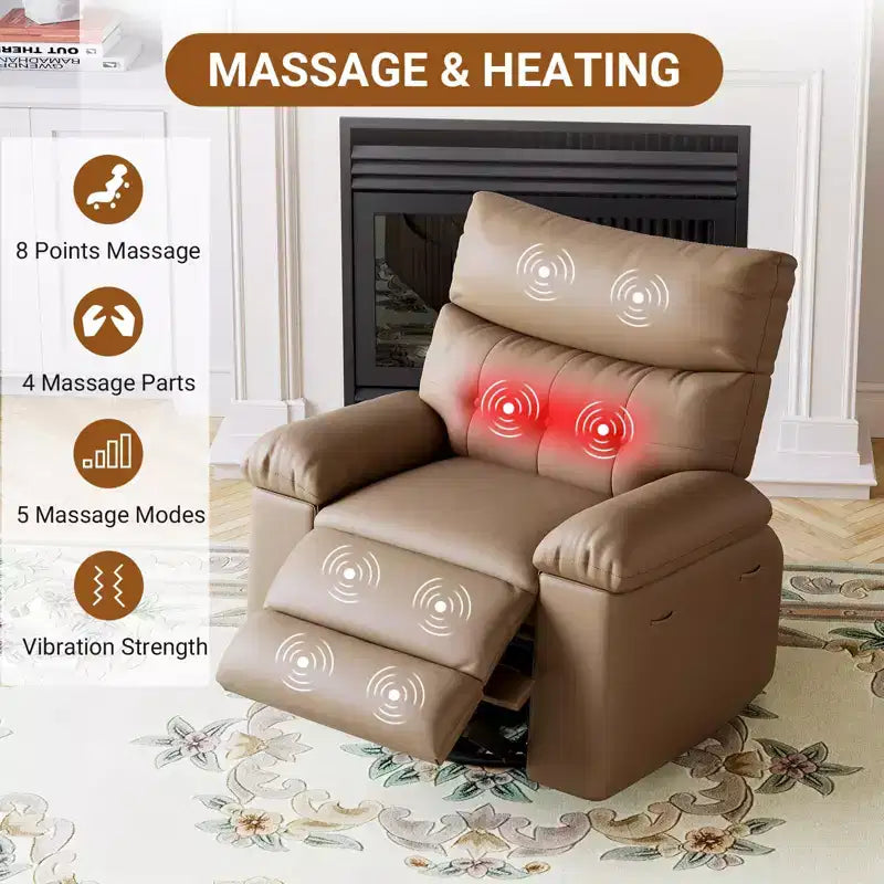TROPOW Recliner Chair for Adults,PU Leather Electric Rocker Recliner,360 Degree Swivel Lounge Chair with Side Pocket,Modern Massage Recliner Chair
