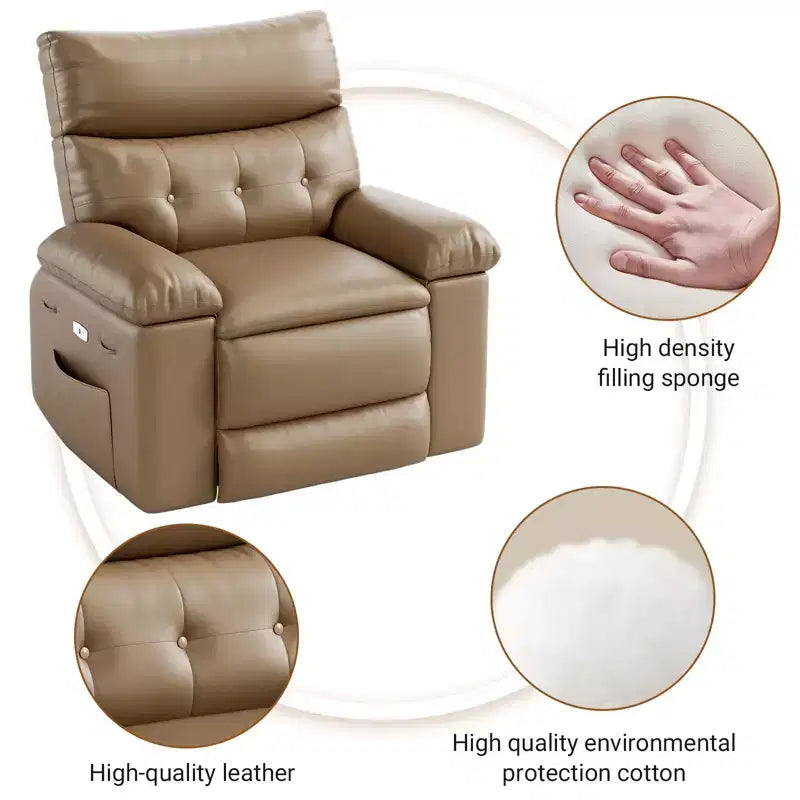 TROPOW Recliner Chair for Adults,PU Leather Electric Rocker Recliner,360 Degree Swivel Lounge Chair with Side Pocket,Modern Massage Recliner Chair