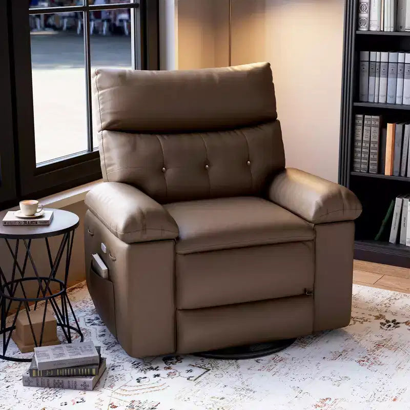 TROPOW Recliner Chair for Adults,PU Leather Electric Rocker Recliner,360 Degree Swivel Lounge Chair with Side Pocket,Modern Massage Recliner Chair