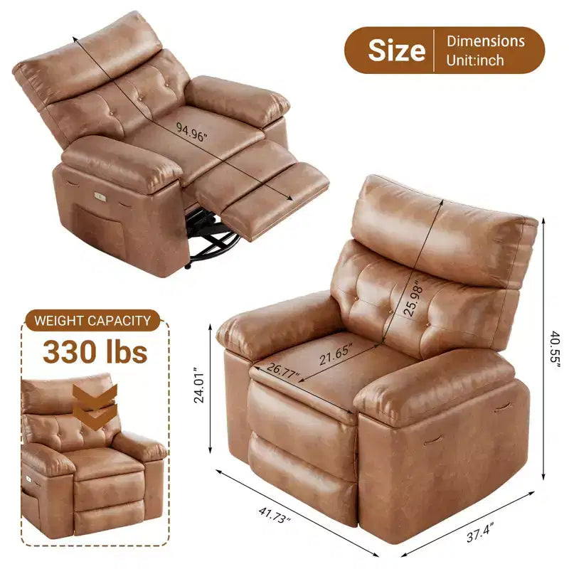 TROPOW Recliner Chair for Adults,PU Leather Electric Rocker Recliner,360 Degree Swivel Lounge Chair with Side Pocket,Modern Massage Recliner Chair