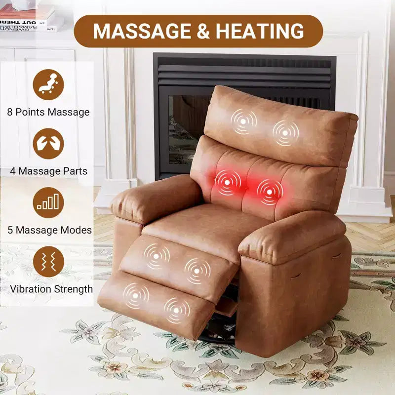 TROPOW Recliner Chair for Adults,PU Leather Electric Rocker Recliner,360 Degree Swivel Lounge Chair with Side Pocket,Modern Massage Recliner Chair