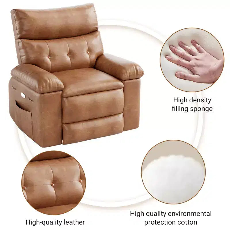 TROPOW Recliner Chair for Adults,PU Leather Electric Rocker Recliner,360 Degree Swivel Lounge Chair with Side Pocket,Modern Massage Recliner Chair