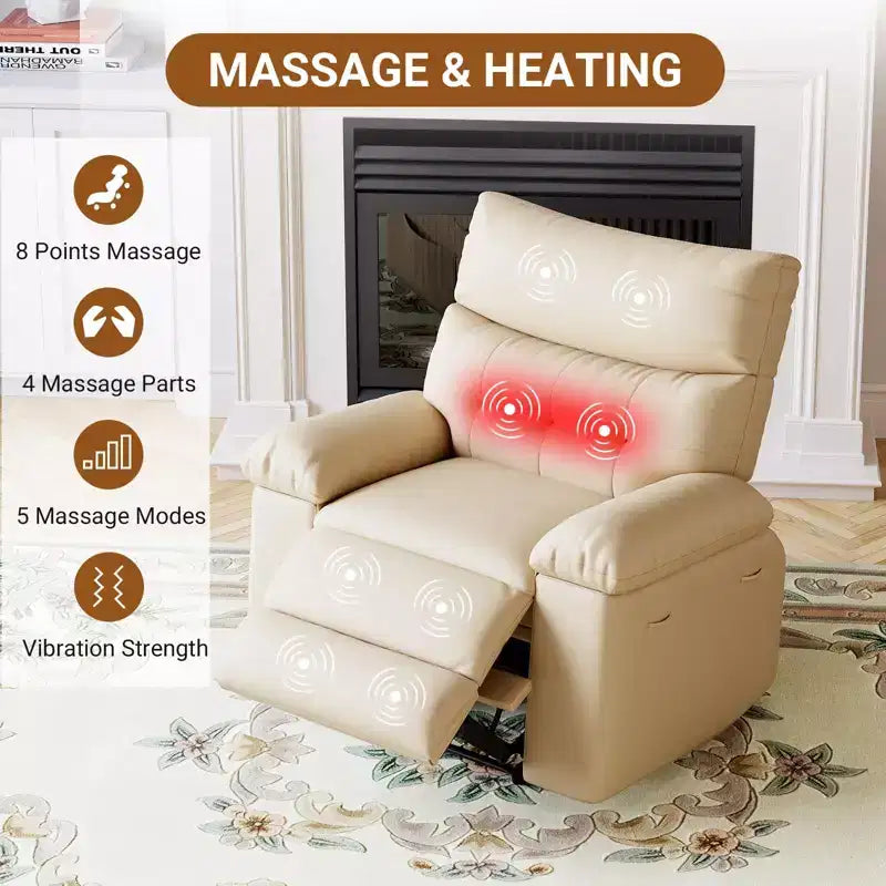 TROPOW Recliner Chair for Adults,PU Leather Electric Rocker Recliner,360 Degree Swivel Lounge Chair with Side Pocket,Modern Massage Recliner Chair