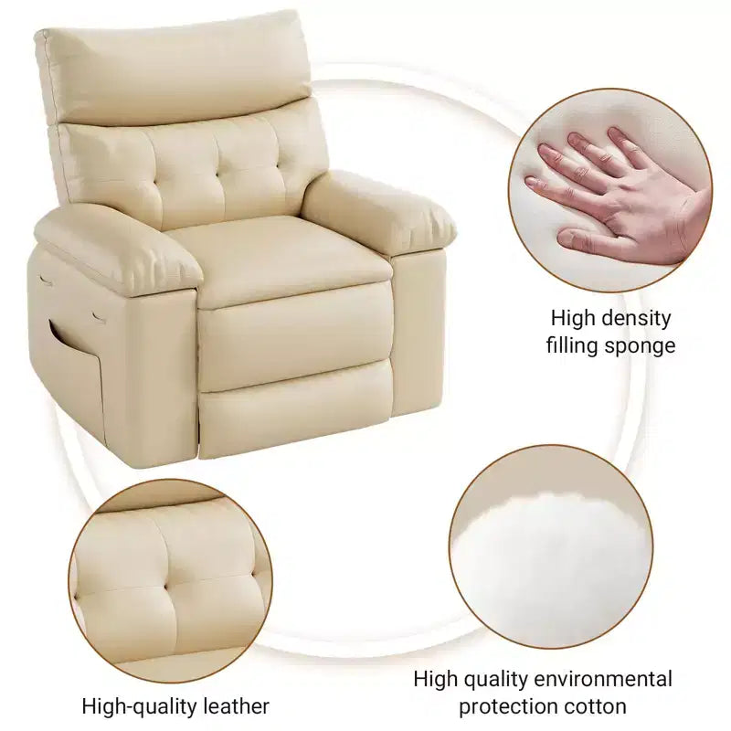 TROPOW Recliner Chair for Adults,PU Leather Electric Rocker Recliner,360 Degree Swivel Lounge Chair with Side Pocket,Modern Massage Recliner Chair