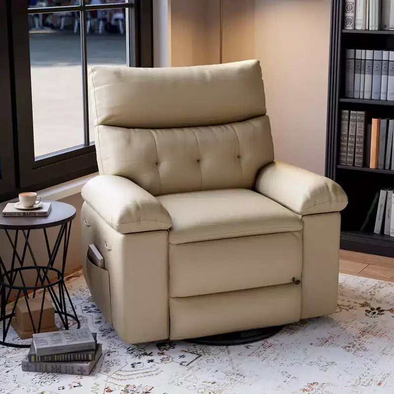 TROPOW Recliner Chair for Adults,PU Leather Electric Rocker Recliner,360 Degree Swivel Lounge Chair with Side Pocket,Modern Massage Recliner Chair