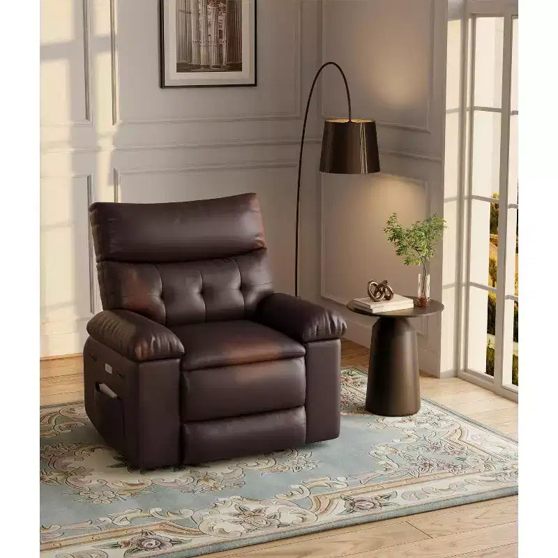 TROPOW Recliner Chair for Adults,PU Leather Electric Rocker Recliner,360 Degree Swivel Lounge Chair with Side Pocket,Modern Massage Recliner Chair