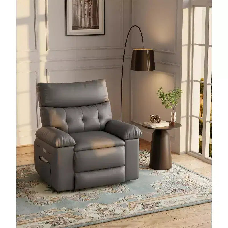 TROPOW Recliner Chair for Adults,PU Leather Electric Rocker Recliner,360 Degree Swivel Lounge Chair with Side Pocket,Modern Massage Recliner Chair