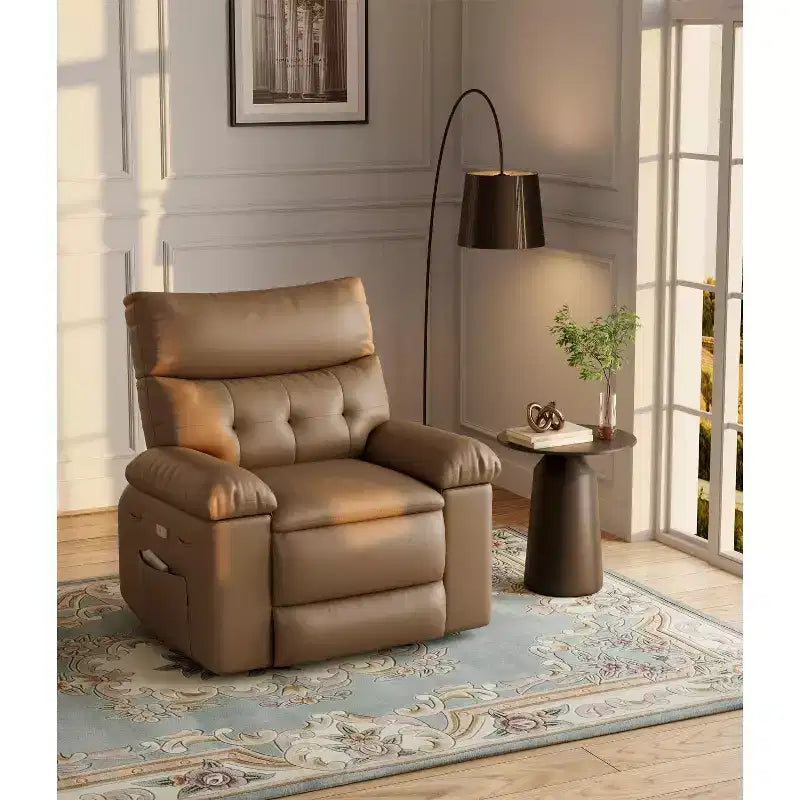 TROPOW Recliner Chair for Adults,PU Leather Electric Rocker Recliner,360 Degree Swivel Lounge Chair with Side Pocket,Modern Massage Recliner Chair
