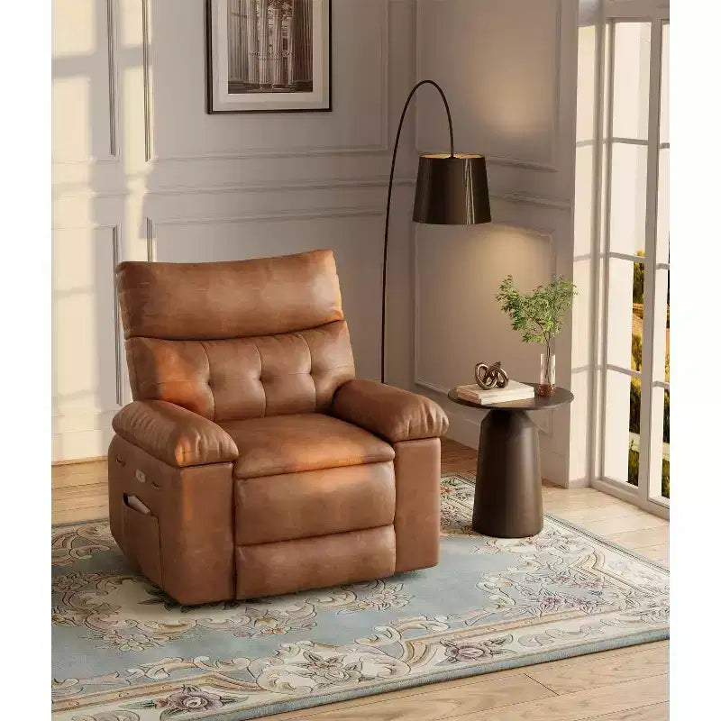 TROPOW Recliner Chair for Adults,PU Leather Electric Rocker Recliner,360 Degree Swivel Lounge Chair with Side Pocket,Modern Massage Recliner Chair