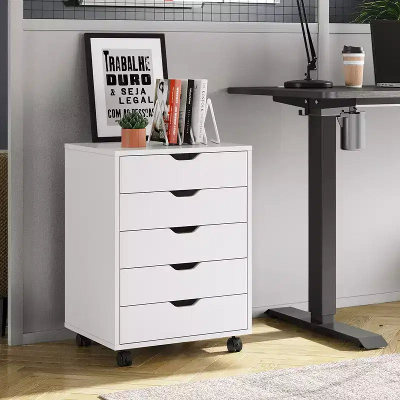 GALAXHERO 5-Drawer Chest, Wood Storage File Cabinet for Home Office or Study, Mobile Design with Wheels