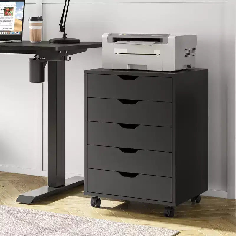 GALAXHERO 5-Drawer Chest, Wood Storage File Cabinet for Home Office or Study, Mobile Design with Wheels