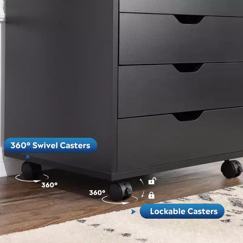 GALAXHERO 5-Drawer Chest, Wood Storage File Cabinet for Home Office or Study, Mobile Design with Wheels