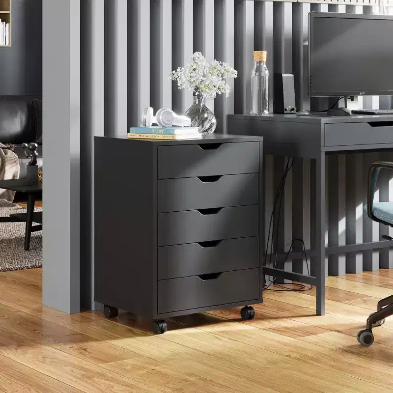 GALAXHERO 5-Drawer Chest, Wood Storage File Cabinet for Home Office or Study, Mobile Design with Wheels